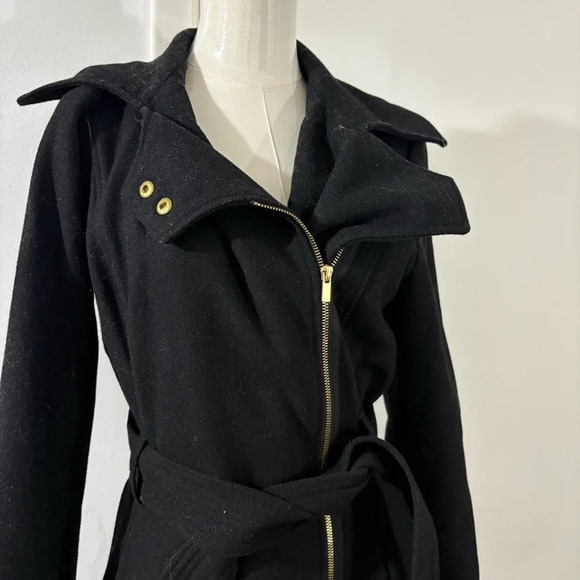 Women’s Sz Small Asymmetrical Wool Blend Black Wrap Peacoat Siena Studio Belted - Picture 2 of 9